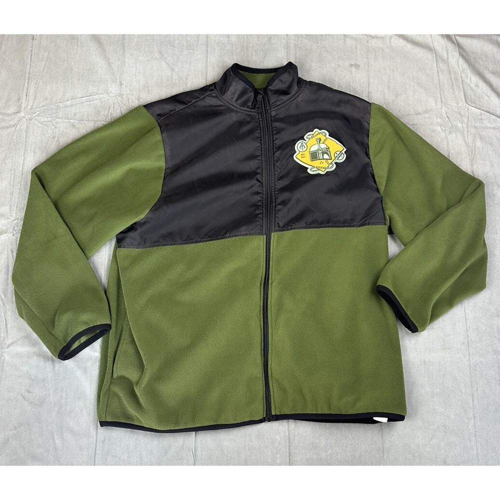Disney Boba Fett Star Wars Men's XL Fleece Jacket Green Black Pockets Full Zip
